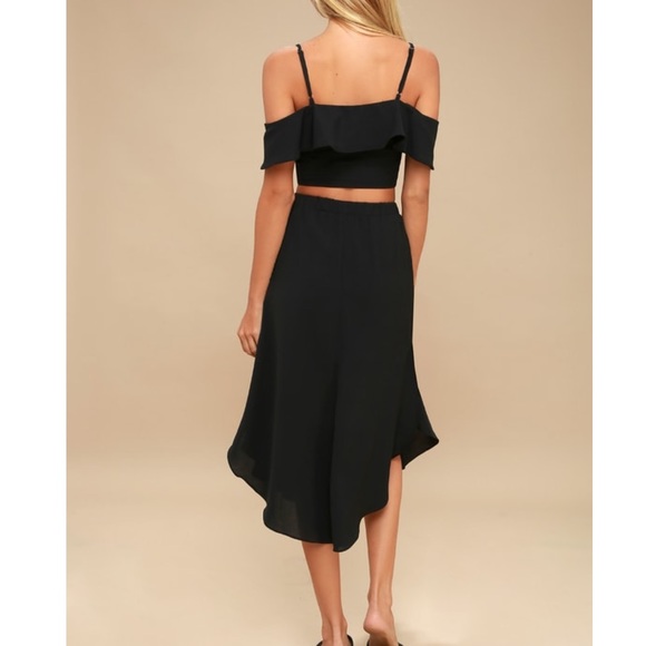 Lulu’s Malta Black Off-the-Shoulder Button-Up Two-Piece Dress - Picture 8 of 15